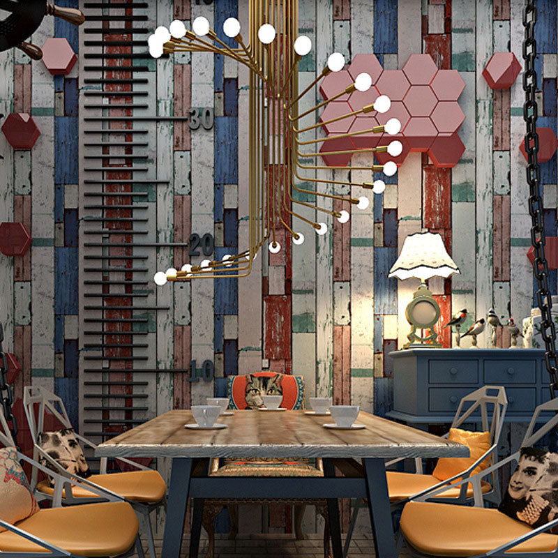 Multi-Colored  Faux Wood Wallpaper PVC Decorative Wall Covering, 20.5 in x 31 ft