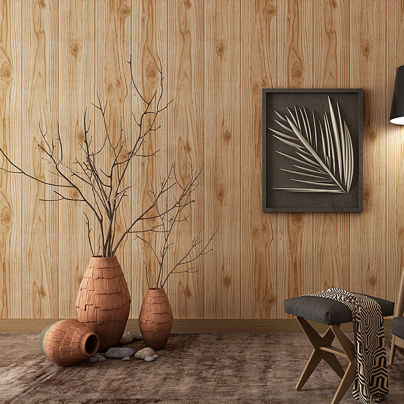 Non-Pasted Wallpaper with Light Yellow Wooden Texture, 33'L x 20.5"W
