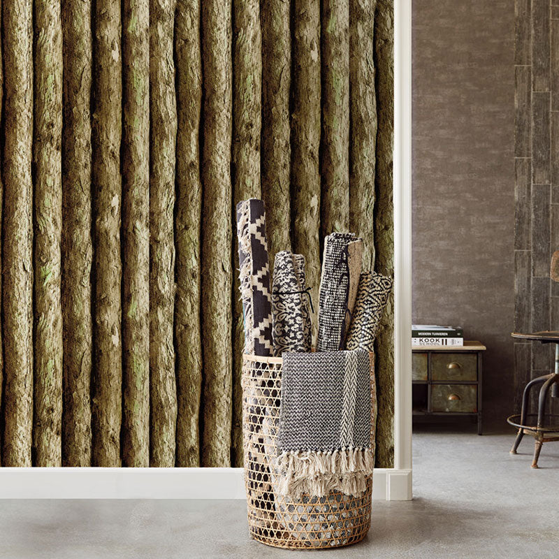 Bar and Dining Room Wallpaper with Dark Green Faux Wood,  29.1 sq ft., Peel and Stick