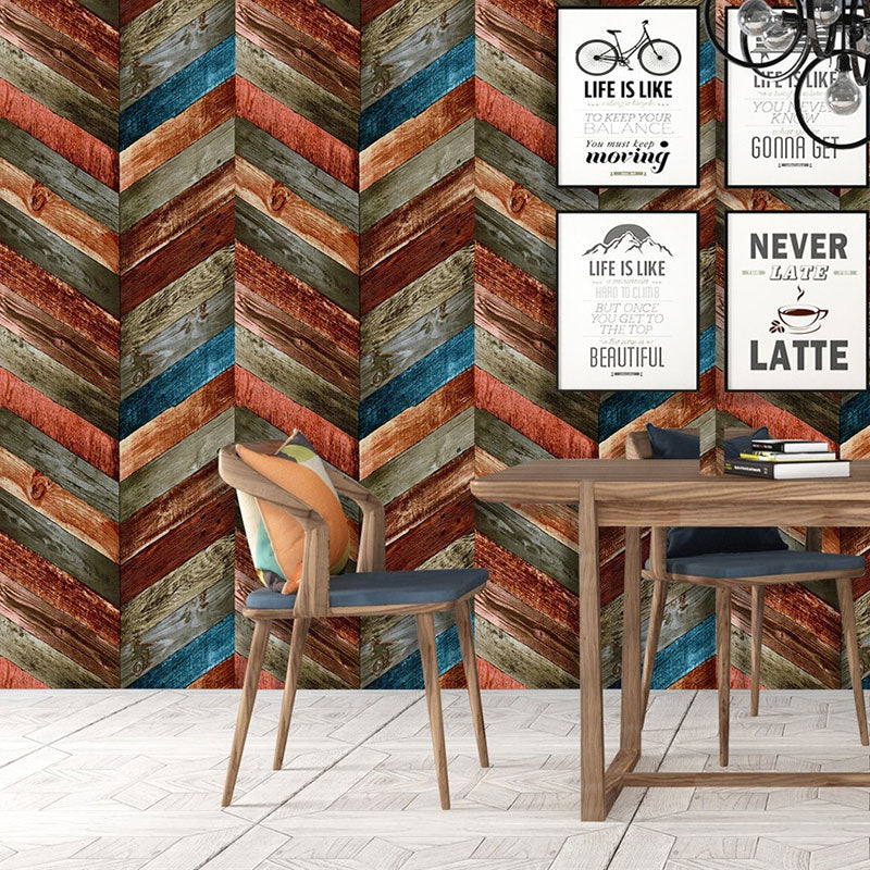 Vinyl Wallpaper with Wood of Chevron Design, Multi-Colored, 29.1 sq ft., Peel and Stick