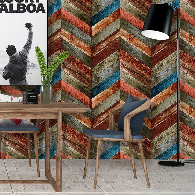 Vinyl Wallpaper with Wood of Chevron Design, Multi-Colored, 29.1 sq ft., Peel and Stick