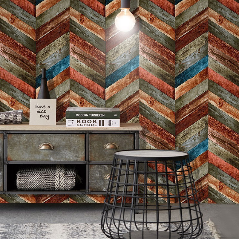 Vinyl Wallpaper with Wood of Chevron Design, Multi-Colored, 29.1 sq ft., Peel and Stick