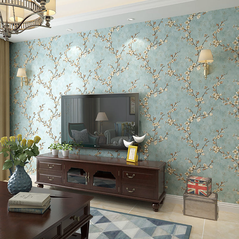 Pastel Blue 3D Embossed Floral Pattern 57.1 sq ft. Non-Pasted Stain-Resistant Wallpaper