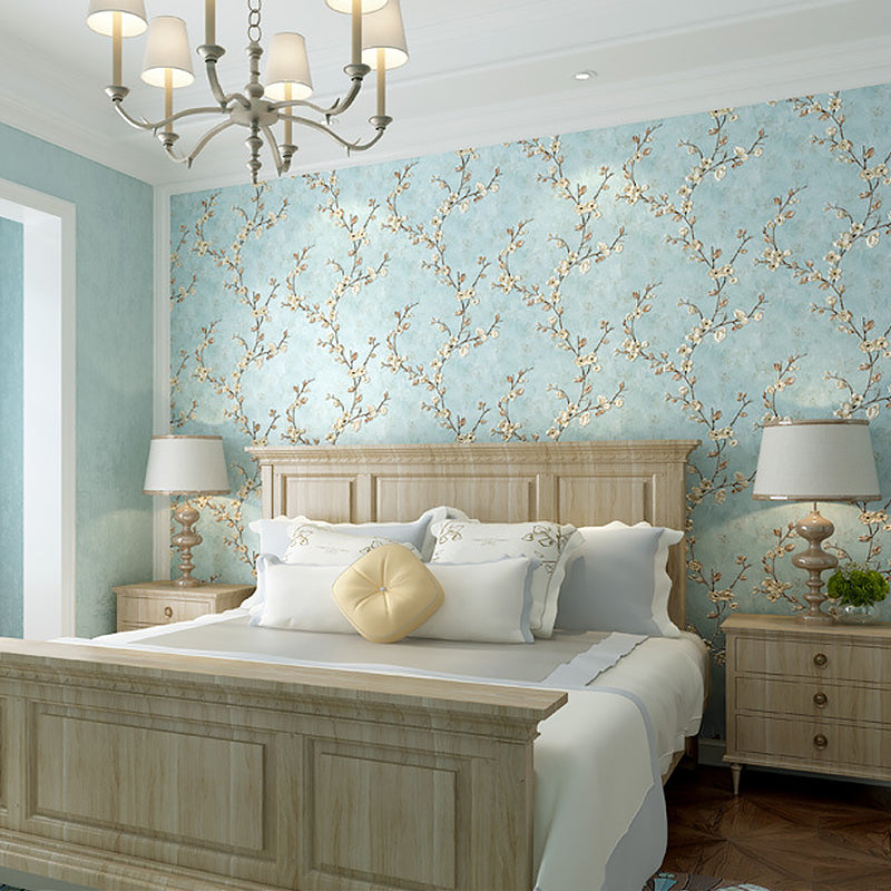 Pastel Blue 3D Embossed Floral Pattern 57.1 sq ft. Non-Pasted Stain-Resistant Wallpaper