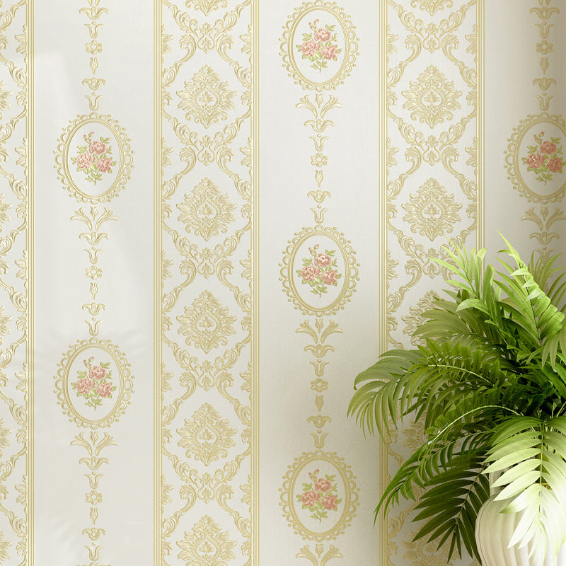 Romantic Flower Design Wallpaper Non-Woven Decorative Vertical Stripe Wall Covering, 20.5"W x 31'L