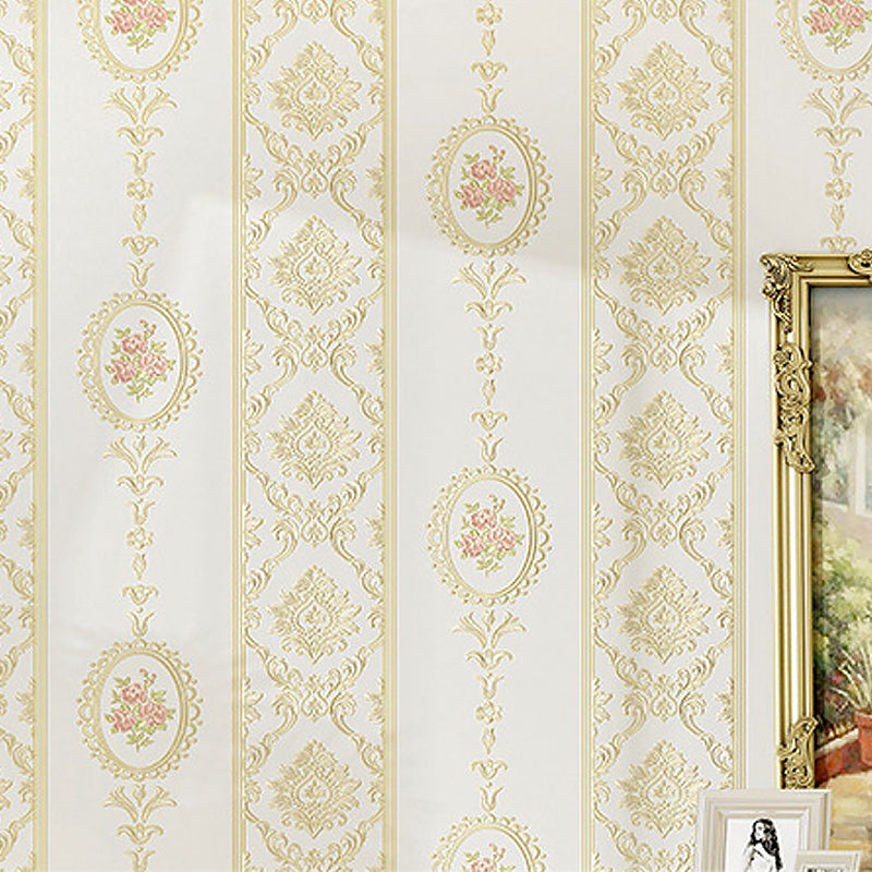 Romantic Flower Design Wallpaper Non-Woven Decorative Vertical Stripe Wall Covering, 20.5"W x 31'L