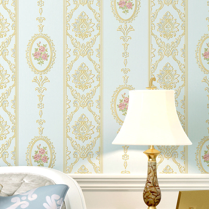 Romantic Flower Design Wallpaper Non-Woven Decorative Vertical Stripe Wall Covering, 20.5"W x 31'L