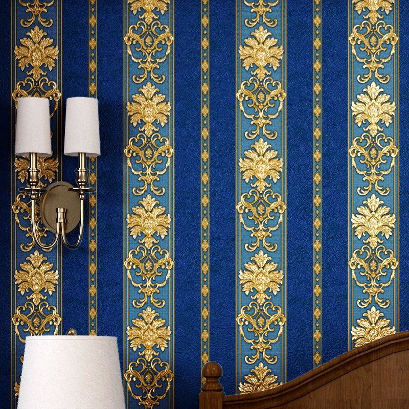 Luxury 3D Floral Pattern Wallpaper Nordic Nostalgic Vertical Stripe Non-Pasted Wall Decor, 20.5"W x 31'L