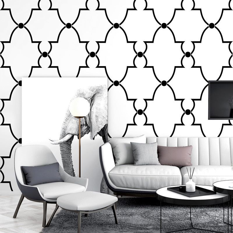 Geometries and Harlequin PVC Wallpaper in Black and White Decorative Non-Pasted Wall Covering