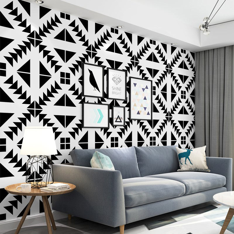 Non-Pasted Wallpaper with Black and White Cube Lattice Design, 20.5"W x 33'L