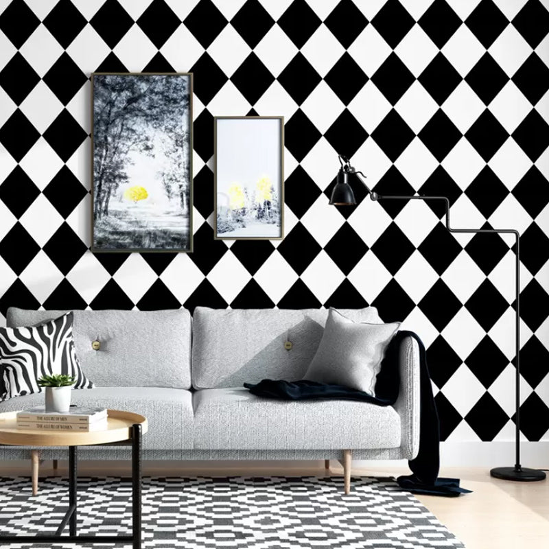 Circle and Square Wallpaper Black and White Wall Covering 20.5-inch x 33-foot Vinyl Water-Resistant