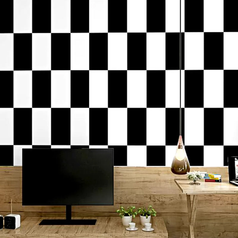 Circle and Square Wallpaper Black and White Wall Covering 20.5-inch x 33-foot Vinyl Water-Resistant