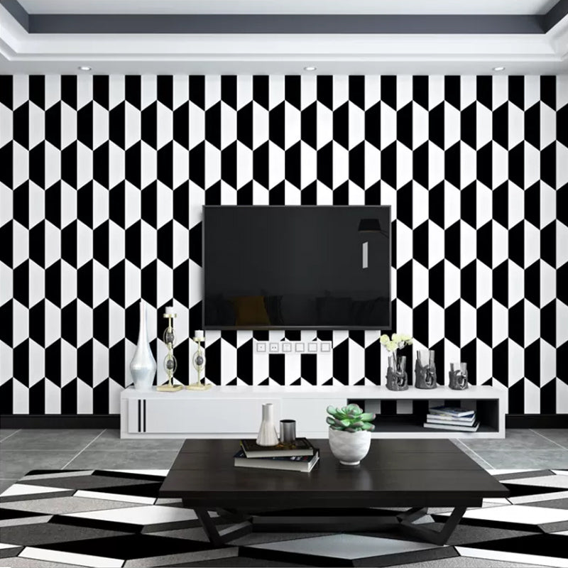 Circle and Square Wallpaper Black and White Wall Covering 20.5-inch x 33-foot Vinyl Water-Resistant