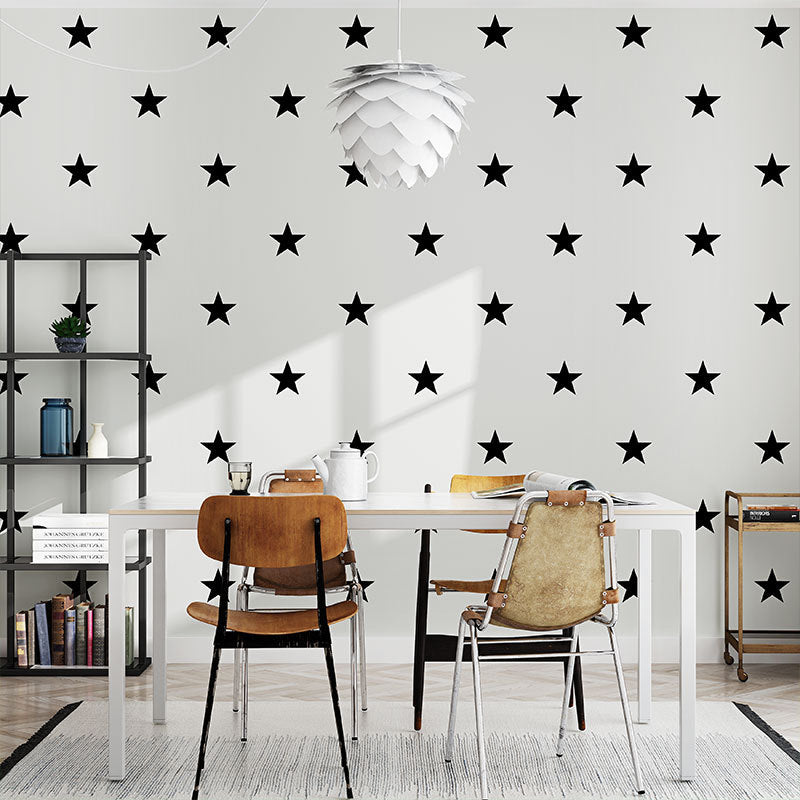 Non-Woven Wallpaper with Simple Stars, Black and White, 20.5" by 33'