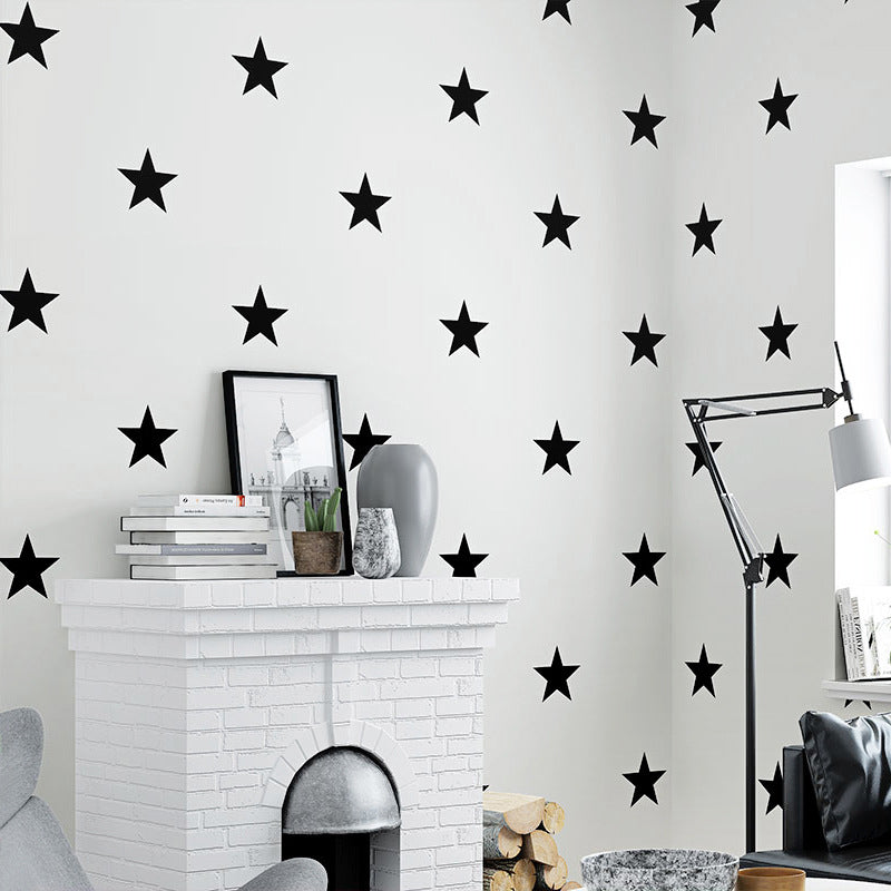 Non-Woven Wallpaper with Simple Stars, Black and White, 20.5" by 33'