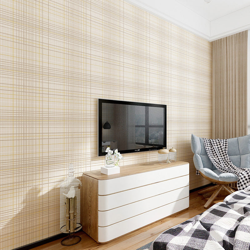 Non-Woven Fabric Wallpaper with Blue and White Grid and Line, Non-Pasted