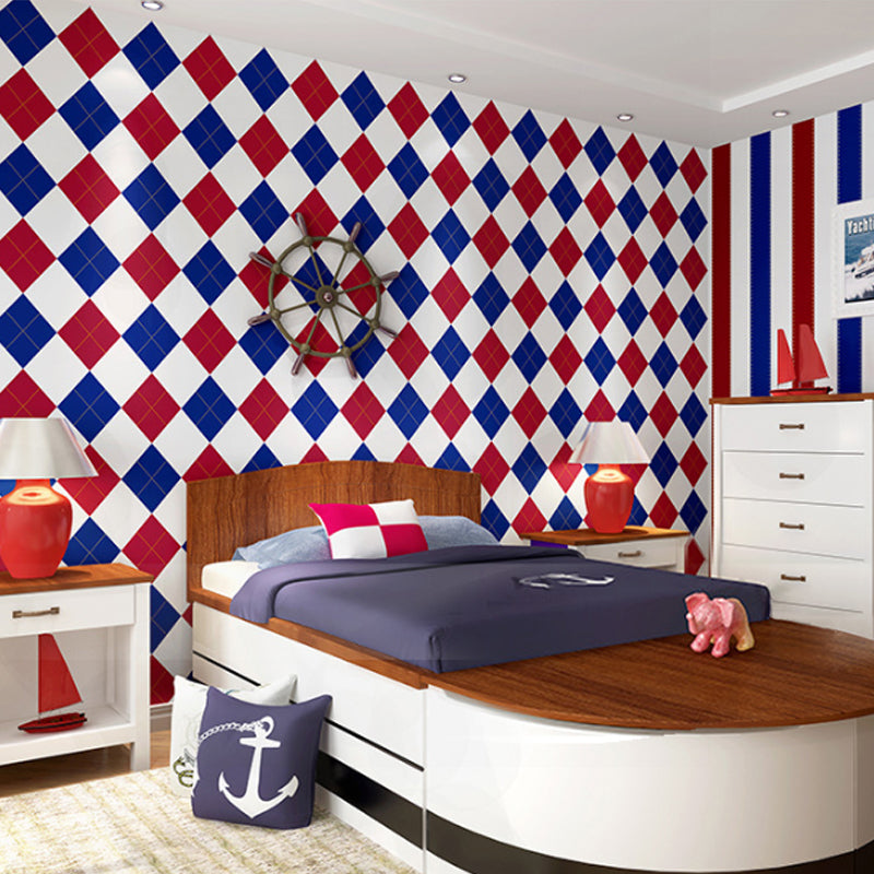 Harlequin and Geometries Wallpaper in Red and Blue 33 ft. x 20.5 in Modern and Simple Non-Pasted  Wall Covering