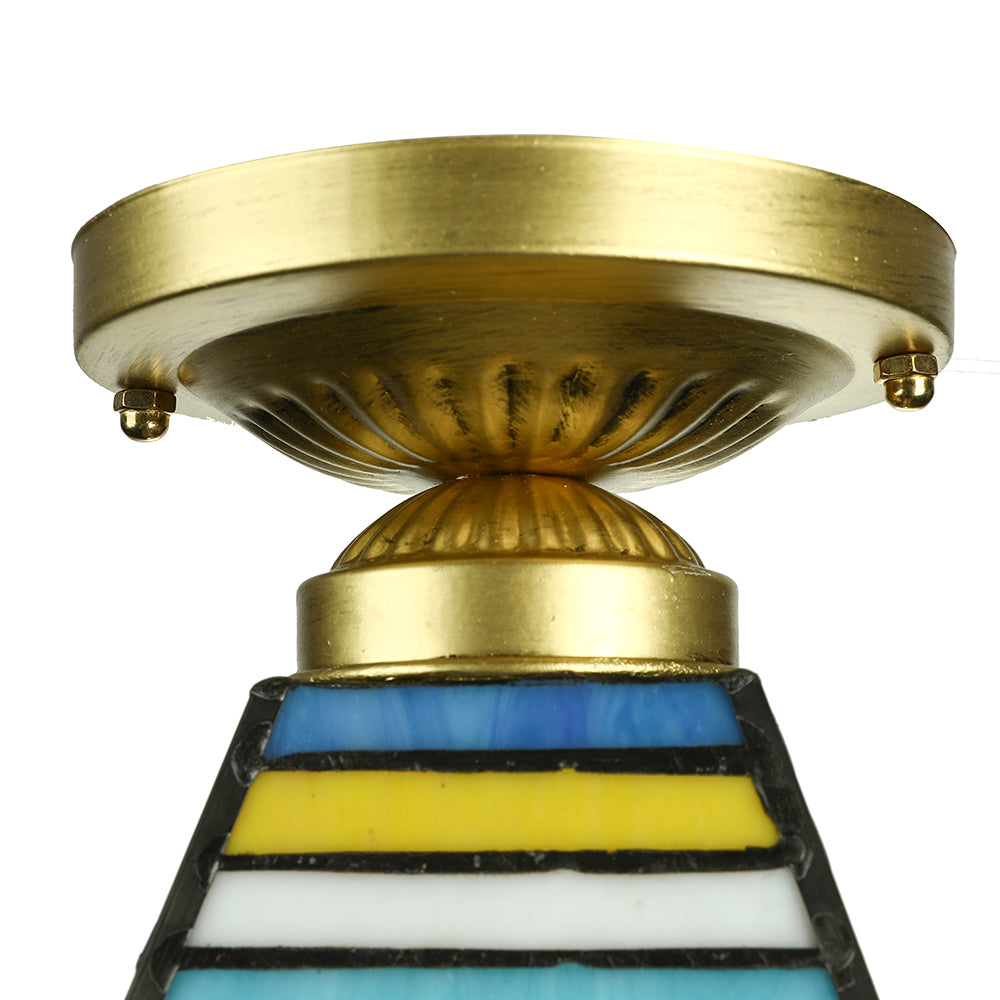 Mini plafonnier trapèze style mission en verre teinté, plafonnier à 1 lumière en laiton brossé