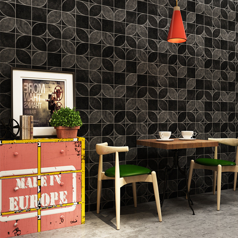 Simple Color Modern Wallpaper Square and Leaves Wall Covering, Non-Pasted