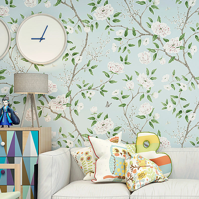 Grass Green Flowers and Trees and Leaves 33-foot x 20.5-inch Non-Pasted Decorative Wallpaper
