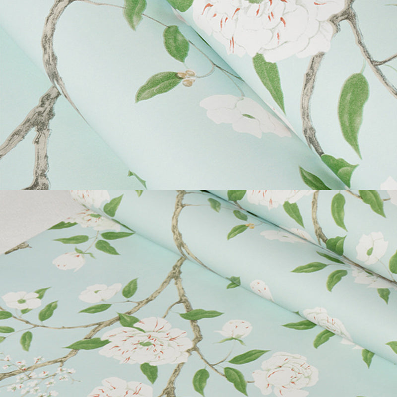 Grass Green Flowers and Trees and Leaves 33-foot x 20.5-inch Non-Pasted Decorative Wallpaper