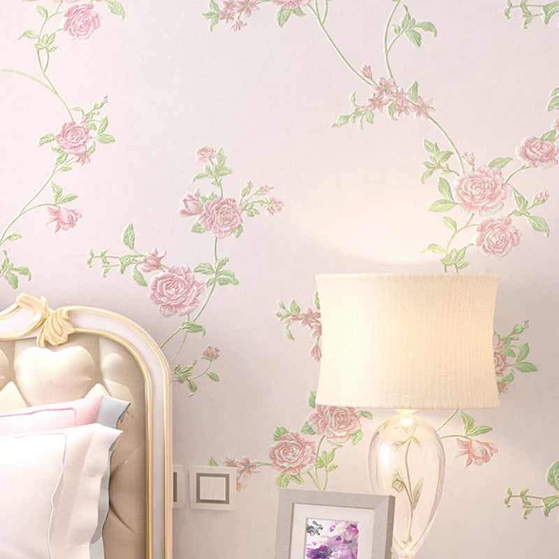 Girly Roses and Dense Flower Patterns Stain-Resistant Non-Pasted Wallpaper, 31'L x 21"W