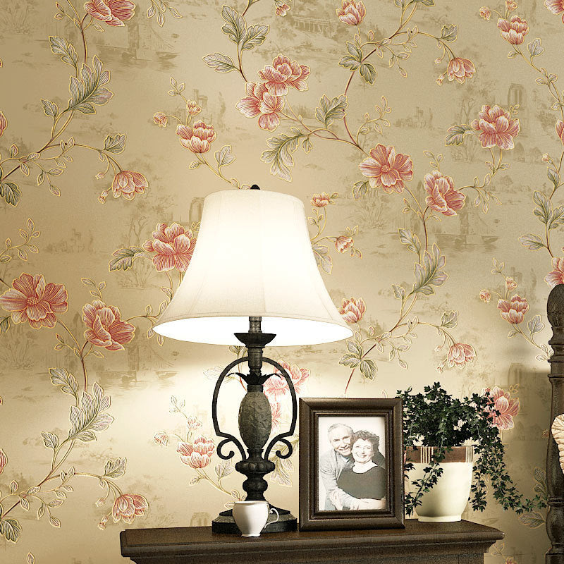 Botanical Peony and Branches Wallpaper Non-Pasted Wall Covering, 31 ft x 20.5 in, Pastel Color