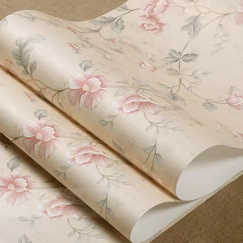 Botanical Peony and Branches Wallpaper Non-Pasted Wall Covering, 31 ft x 20.5 in, Pastel Color