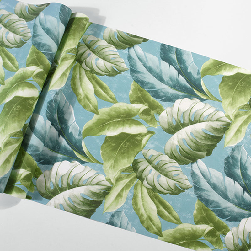 Green and Blue Wall Covering Banana leaf 33'L x 20.5"W Non-Pasted Water-Resistant Wallpaper