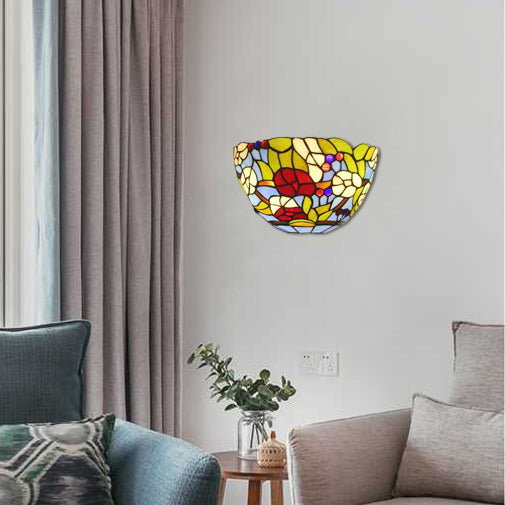 Tiffany Floral Wall Sconce Light Stained Glass Indoor Wall Mount Light for Living Room