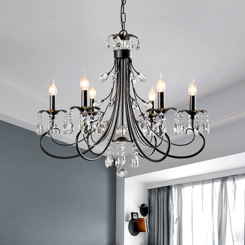 Kaarsen woonkamer hanger Traditionalisme afgeschuind kristalprisma 6/8 bollen zwarte kroonluchter