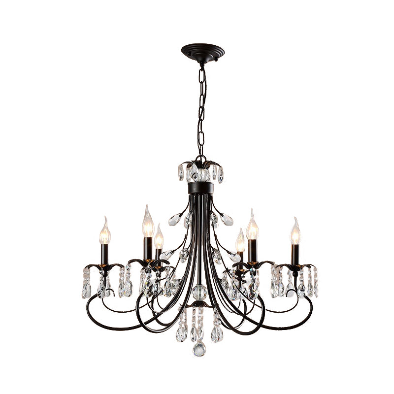 Candle Living Room Pendant Traditionalism Beveled Crystal Prism 6/8 Bulbs Black Chandelier