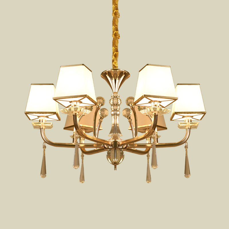 Pyramid White Glass Glassy Light Light Contemporary con 6 camere da letto Ciondolo in champagne