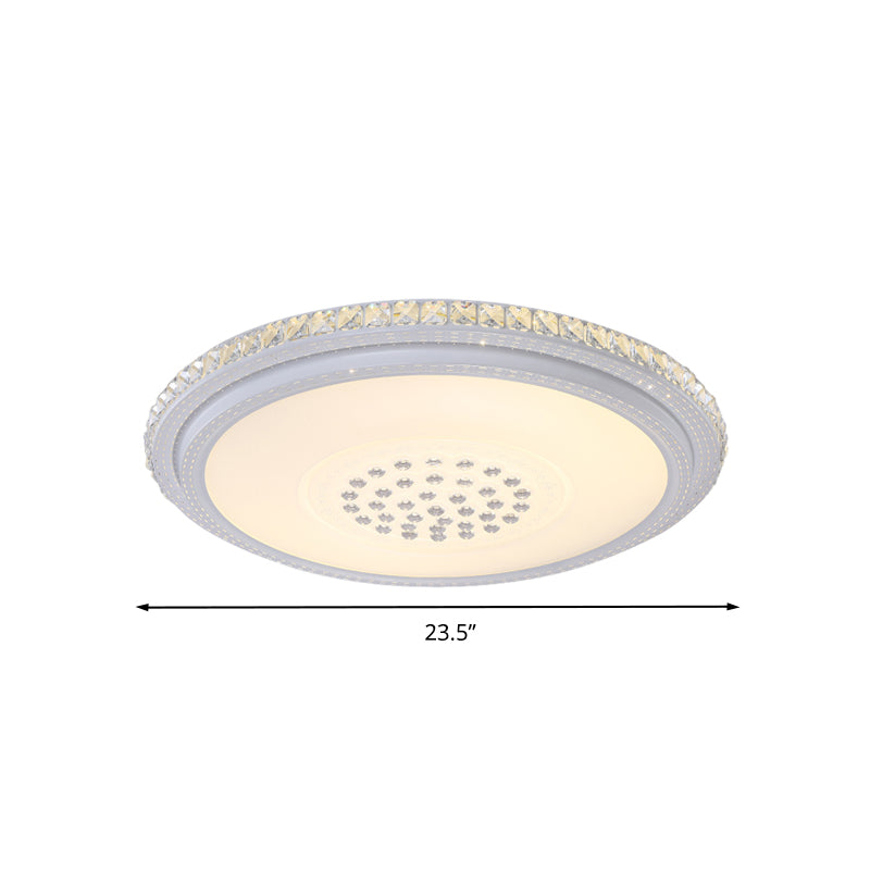 Modernism Ring Flush Mount Lamp LED Faceted Crystal Ceiling Light Fixture in White for Living Room