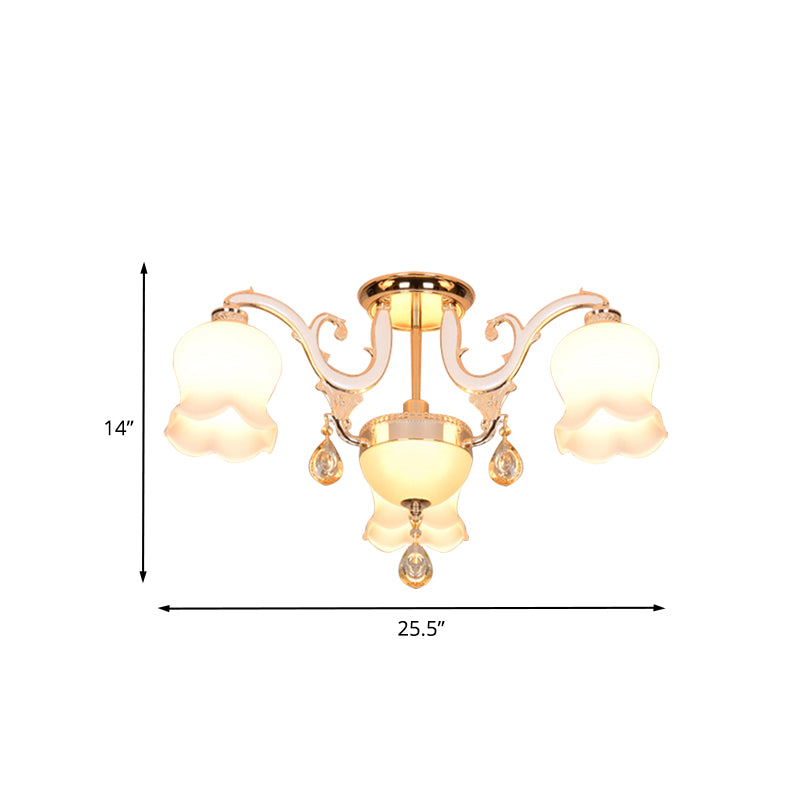 Bloom Dining Room Plafond Light Simplicity Cream Glass 4 têtes Gold Crystal Semi Flush