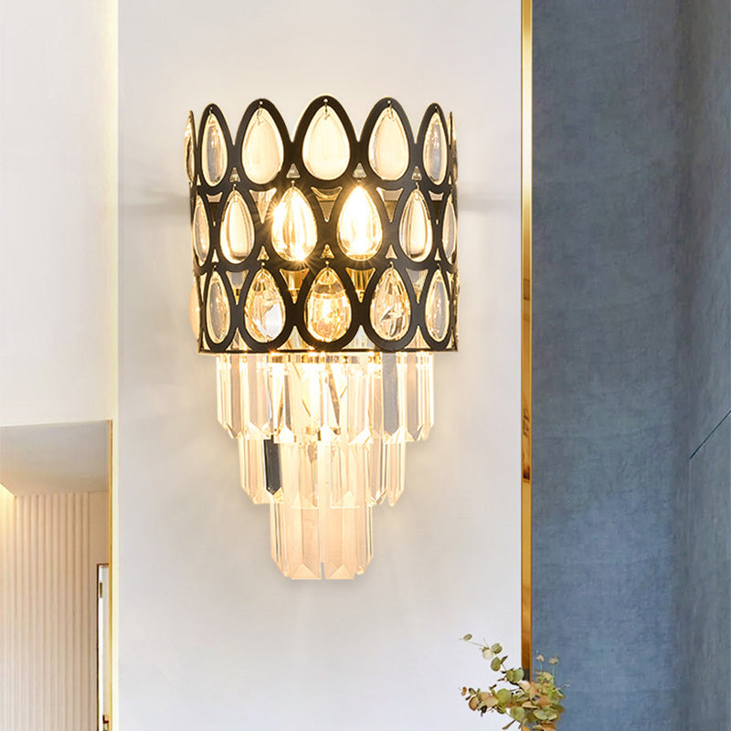 Minimalisme Tierred Appiculce Light 3 Bulb Clear Crystal Mur Murd Assefture en noir pour le salon