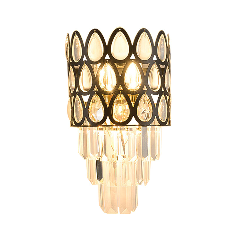 Minimalisme Tierred Appiculce Light 3 Bulb Clear Crystal Mur Murd Assefture en noir pour le salon