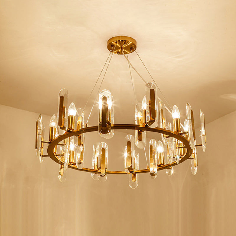 Classic Circle Ceiling Pendant Light 12 Bulbs Crystal Chandelier Lighting Fixture in Gold