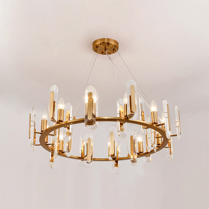 Classic Circle Ceiling Pendant Light 12 Bulbs Crystal Chandelier Lighting Fixture in Gold