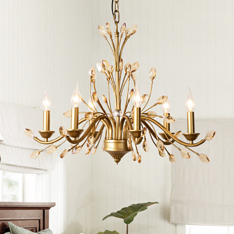 Candlestick slaapkamer hanglamp vintage metaal 6 bollen gouden kroonluchter met kristallen decor