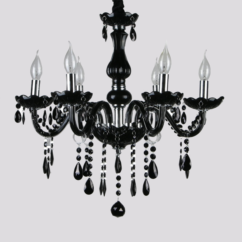 Candelabra retrò lampadario sospeso 6 teste di sospensione cristallina nera Luce a sospensione per camera da letto