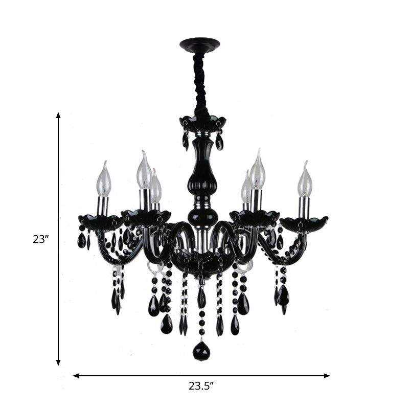 Candelabra retrò lampadario sospeso 6 teste di sospensione cristallina nera Luce a sospensione per camera da letto