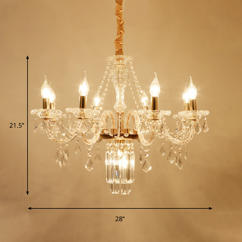 Bell/Candle Crystal Chandelier Light Vintage 8 Lights Dining Room Pendant in Gold with/without Fabric Shade