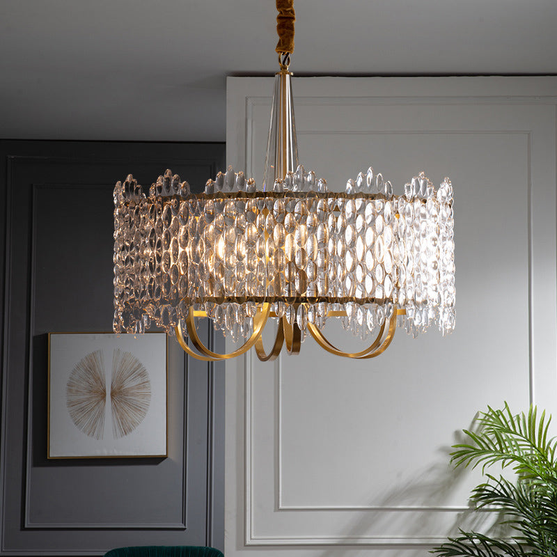 Luce a sospensione a tamburo antico a 6-bulb Clear K9 Crystal Crystal Cryndelier Light in oro