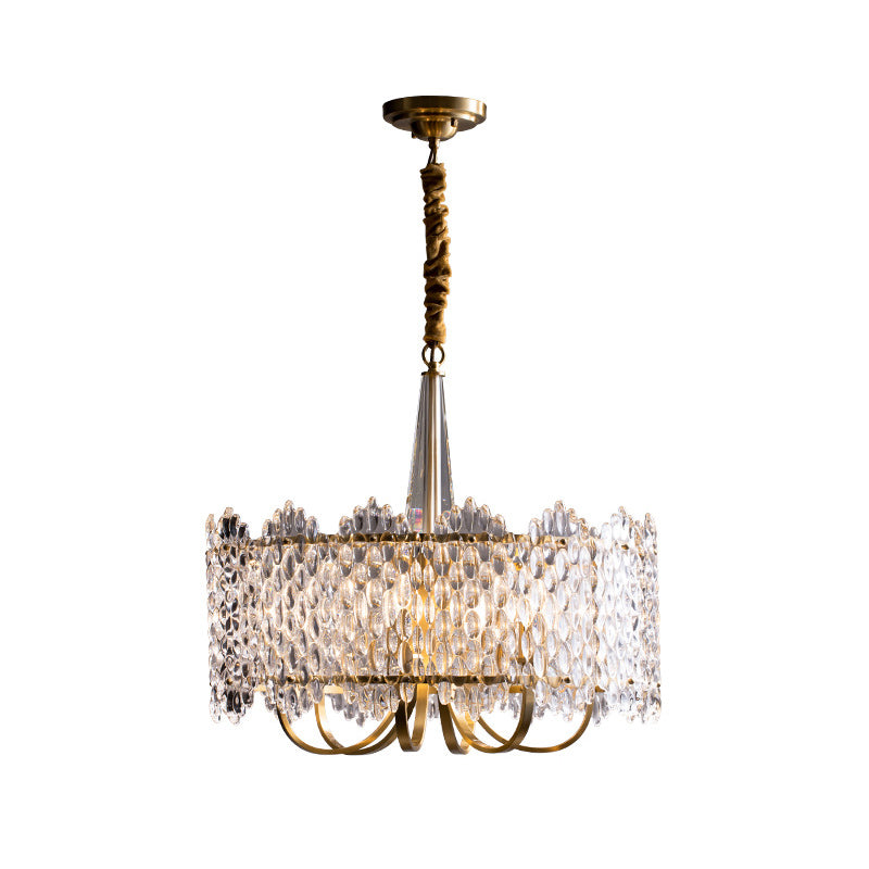 Luce a sospensione a tamburo antico a 6-bulb Clear K9 Crystal Crystal Cryndelier Light in oro