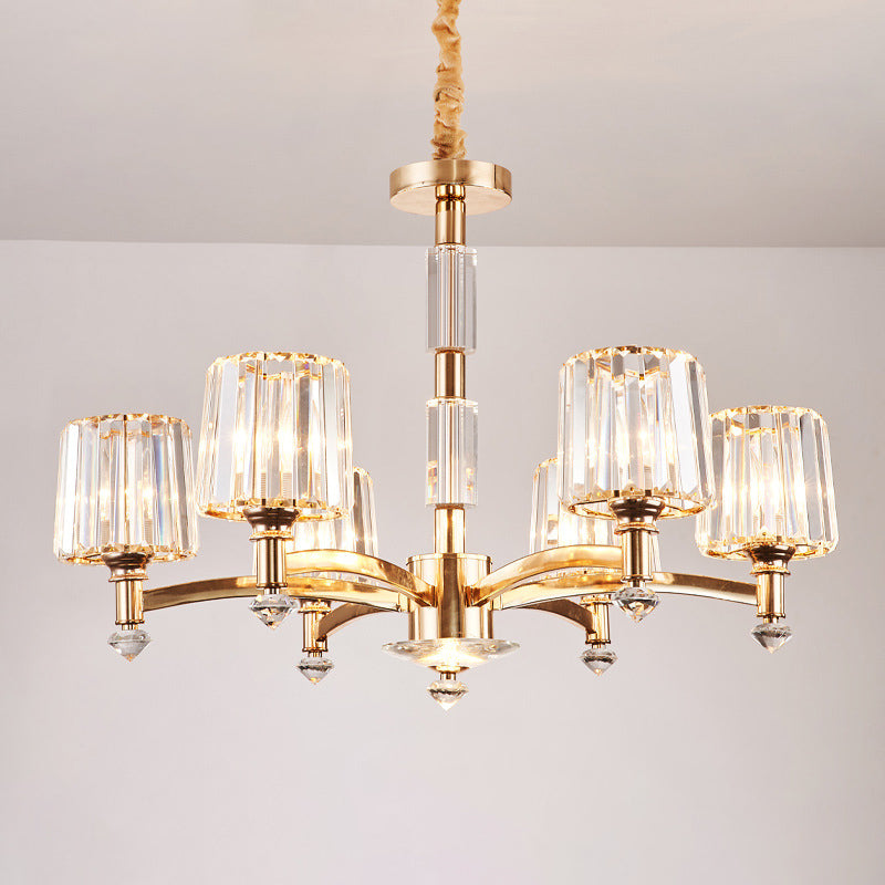 Antique Sputnik Pendant Lighting 6 Bulbs Clear Crystal Block Ceiling Chandelier in Gold for Bedroom