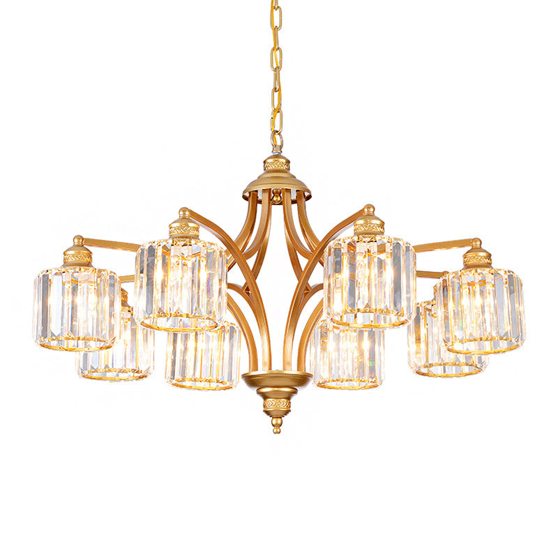 8 koppen K9 Crystal Hanging Lamp Traditionalisme Goud cilindrische woonkamer kroonluchter licht