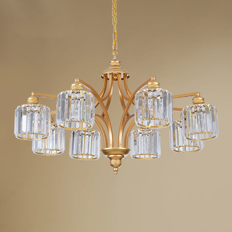 8 koppen K9 Crystal Hanging Lamp Traditionalisme Goud cilindrische woonkamer kroonluchter licht