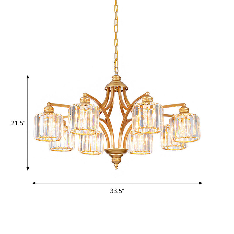 8 koppen K9 Crystal Hanging Lamp Traditionalisme Goud cilindrische woonkamer kroonluchter licht