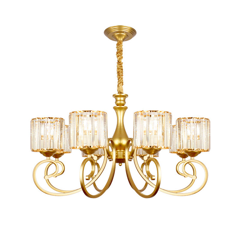 Vintage cilindrische kroonluchter verlichting 8-head Clear Crystal Block Suspension Light in goud